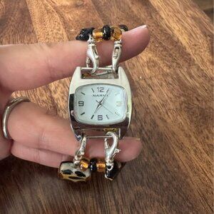 Narmi Black & Yellow Beaded Stretch Watch